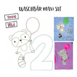 Stickserie - Waschbär Geburtstagszahlen Maxi Set